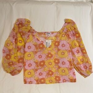 STEVE MADDEN Floral Puff Sleeve Top - Pink and Yellow